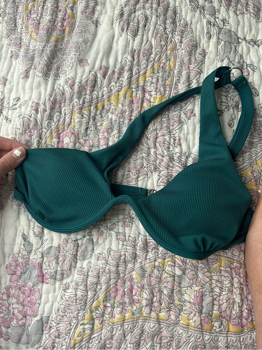 Teal Ribbed Underwire Bikini Top